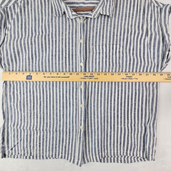 Orvis Linen Shirt Large Womens Striped Blue White Button Up Boxy Boho Lagenlook - Picture 6 of 16